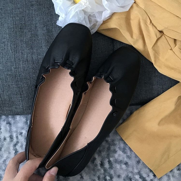 Pu Kvadratisk Tå Slip-on Block Heel Dame Fladsko