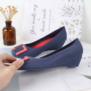 Pvc Slip-on Round Toe Wedge Heel Kvinders Gelésko