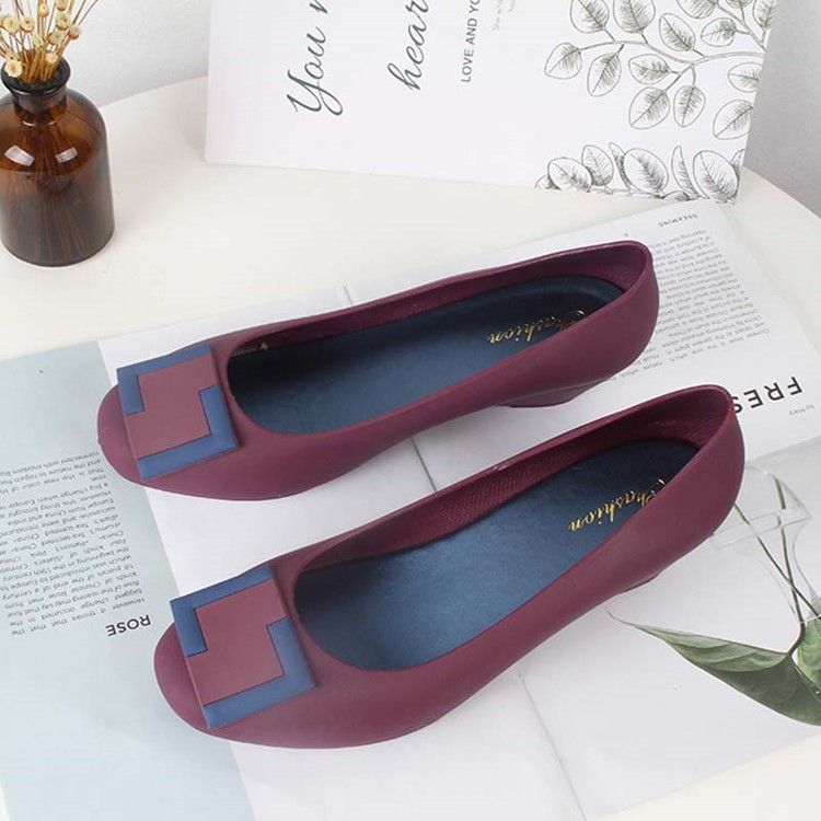 Pvc Slip-on Round Toe Wedge Heel Kvinders Gelésko