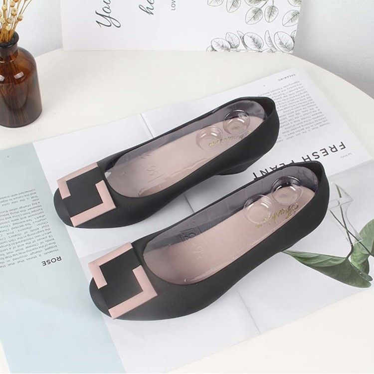 Pvc Slip-on Round Toe Wedge Heel Kvinders Gelésko