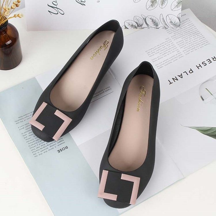 Pvc Slip-on Round Toe Wedge Heel Kvinders Gelésko