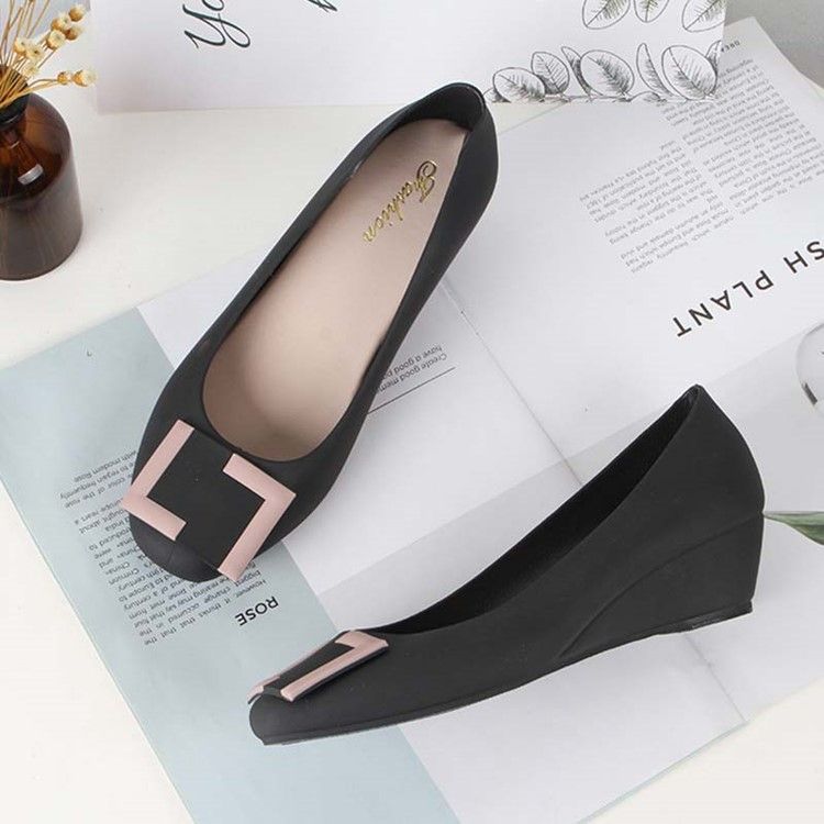 Pvc Slip-on Round Toe Wedge Heel Kvinders Gelésko