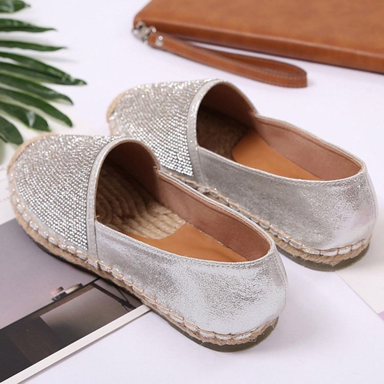 Rhinestone Block Heel Slip-on Round Toe Women's Flats