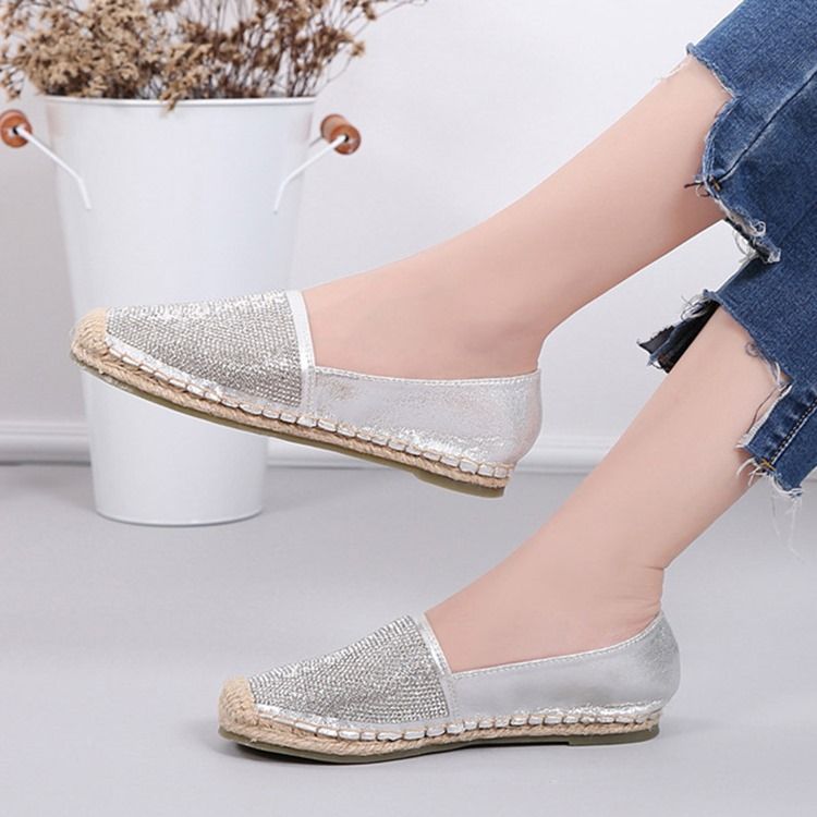 Rhinestone Block Heel Slip-on Round Toe Women's Flats