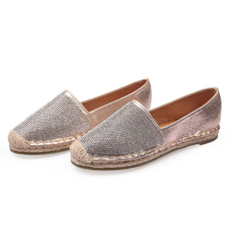 Rhinestone Block Heel Slip-on Round Toe Women's Flats