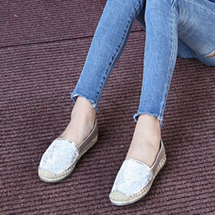 Rhinestone Block Heel Slip-on Round Toe Women's Flats