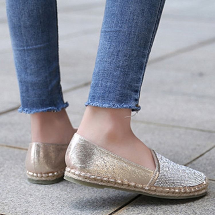 Rhinestone Block Heel Slip-on Round Toe Women's Flats