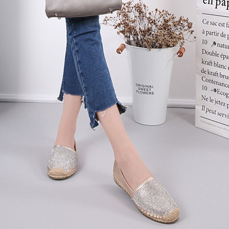 Rhinestone Block Heel Slip-on Round Toe Women's Flats