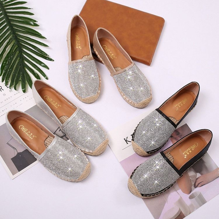 Rhinestone Block Heel Slip-on Round Toe Women's Flats