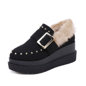 Wedge Heel Pointed Toe Slip-on Women's Winter Flats