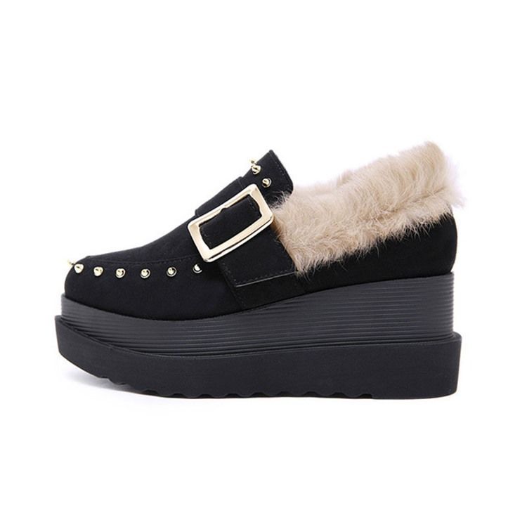 Wedge Heel Pointed Toe Slip-on Women's Winter Flats