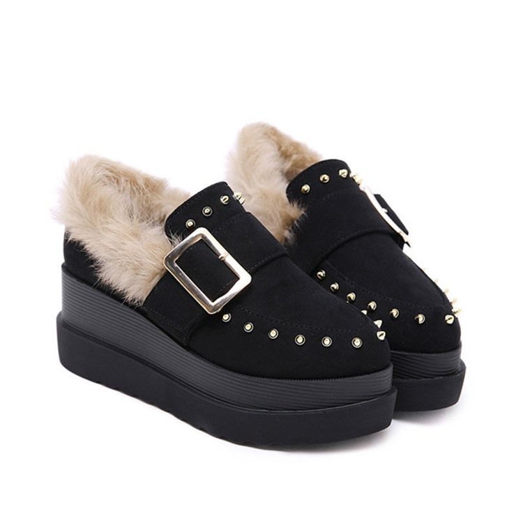 Wedge Heel Pointed Toe Slip-on Women's Winter Flats