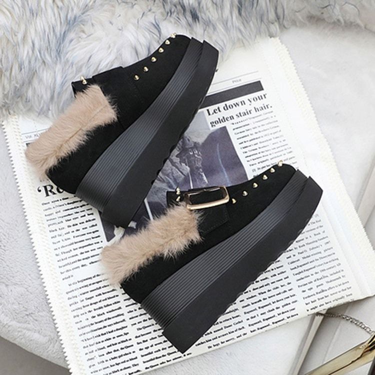 Wedge Heel Pointed Toe Slip-on Women's Winter Flats