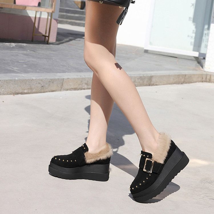 Wedge Heel Pointed Toe Slip-on Women's Winter Flats