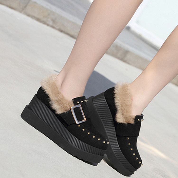 Wedge Heel Pointed Toe Slip-on Women's Winter Flats