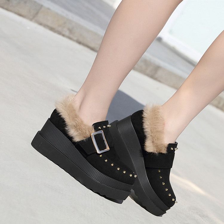 Wedge Heel Pointed Toe Slip-on Women's Winter Flats