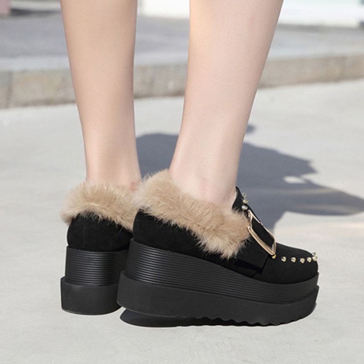 Wedge Heel Pointed Toe Slip-on Women's Winter Flats